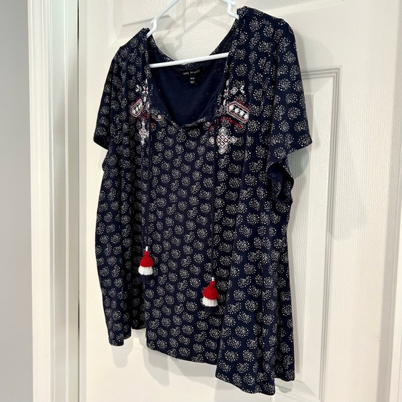 Lane Bryant Embroidered Tassel Boho Blouse Plus Size 18/20 Short Sleeve Peasant - Picture 4 of 15